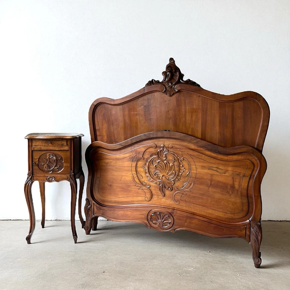 Antigua mesita de noche rococó francesa Luis XV con cama completa y tapa de mármol envío gratuito Foto 2 de 4