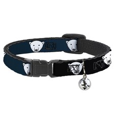 Cat Collar Breakaway with Bell Polar Bear Repeat Black/Blue Fade NARROW Fits 8.5