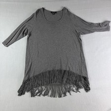 Karen Kane 2X Gray Fringe Hem 3/4 Sleeve Tunic Top Rayon Spandex Made USA