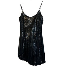 FEMME PARIS BLACK SEQUIN BUBBLE HEM MINI DRESS SZ 4