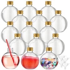 15 Packs 8 oz Ball Shape Plastic Sand Art Bottles with Lids Spherical Clear P...
