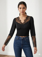 Express Women s Black Lace Long Sleeve Top Sm...