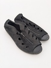 Arche LN Suede Sandals Size 38 Black Leather Open Toe Flats Zipper Front France