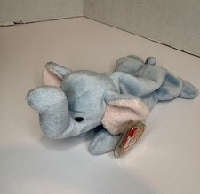 Ty Beanie Baby Peanut The Elephant Light Blue With Bonus Teenie Beanie