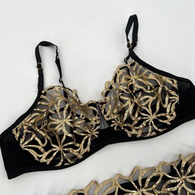 Lise Charmel Eclats D'Or Bra Black Gold Metallic Holiday Collection Sexy Luxury