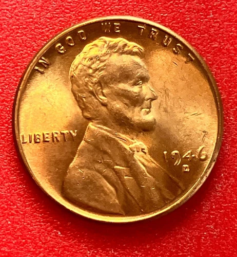 1946-D Lincoln Wheat Cent Penny GEM RED BU From an Original Bank Roll