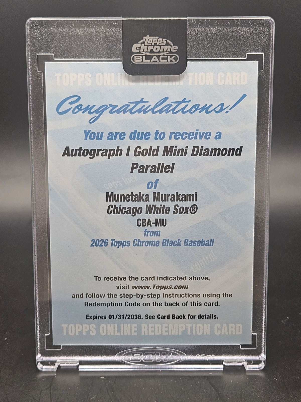 2026 Topps Chrome Black MUNETAKA MURAKAMI Gold Mini Diamond Rookie Auto /50