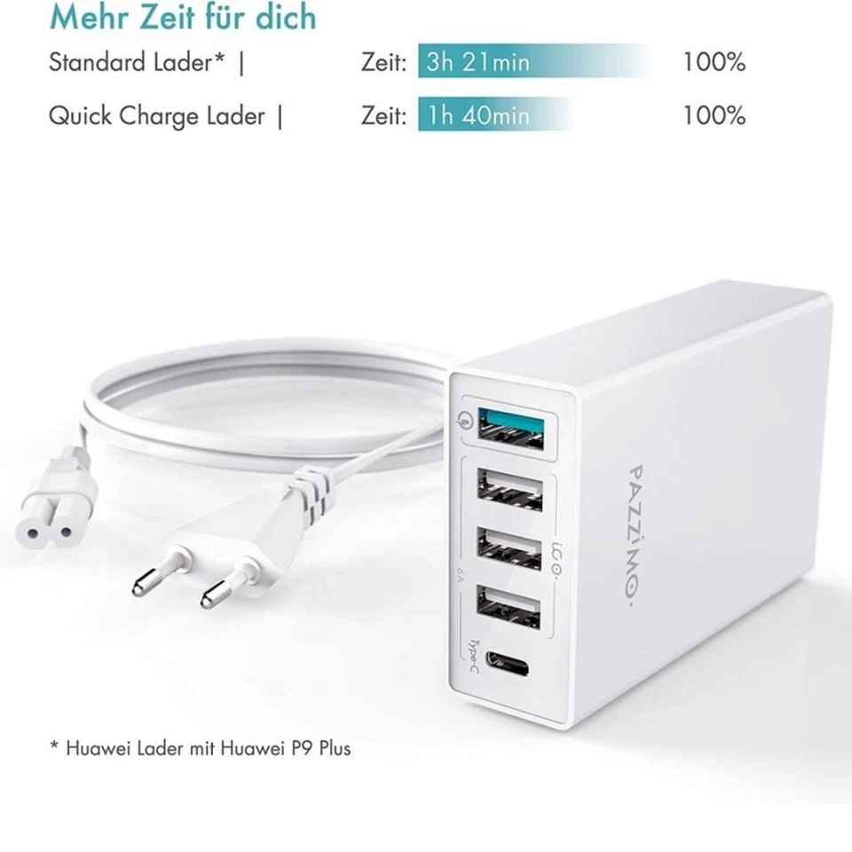 Pazzimo 5-Fach Netz-Ladegerät 8A Ladestation USB-C + 3x USB-A 1x QC 3.0 Netzteil - Bild 3 von 4