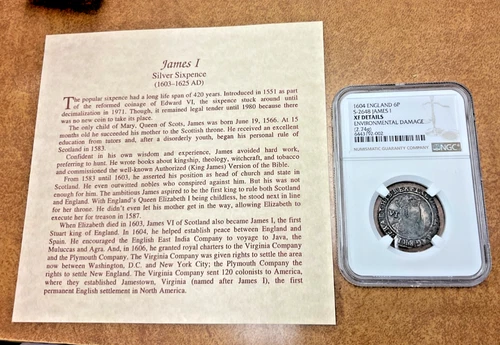 1604 6p England Great Britain James I  6 pence S-2648 NGC XF details 