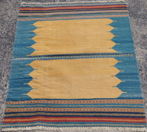 Vintage Traditional Oriental Afghani Multicolor Wool Kilim Rug Carpet 111x99 cm