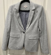 LOFT Blazer Womens 4 Gray Herringbone One Button Elbow Patch Lined Suit Jacket