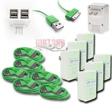 6X 4 USB PORT WALL ADAPTER 3FT CABLE POWER CHARGER GREEN FOR IPHONE 4S IPOD IPAD