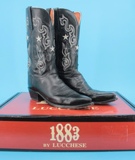 VTG Women's Lucchese 1883 Black W/ Stars Western Boots Sz 10 Cowgirl N4539