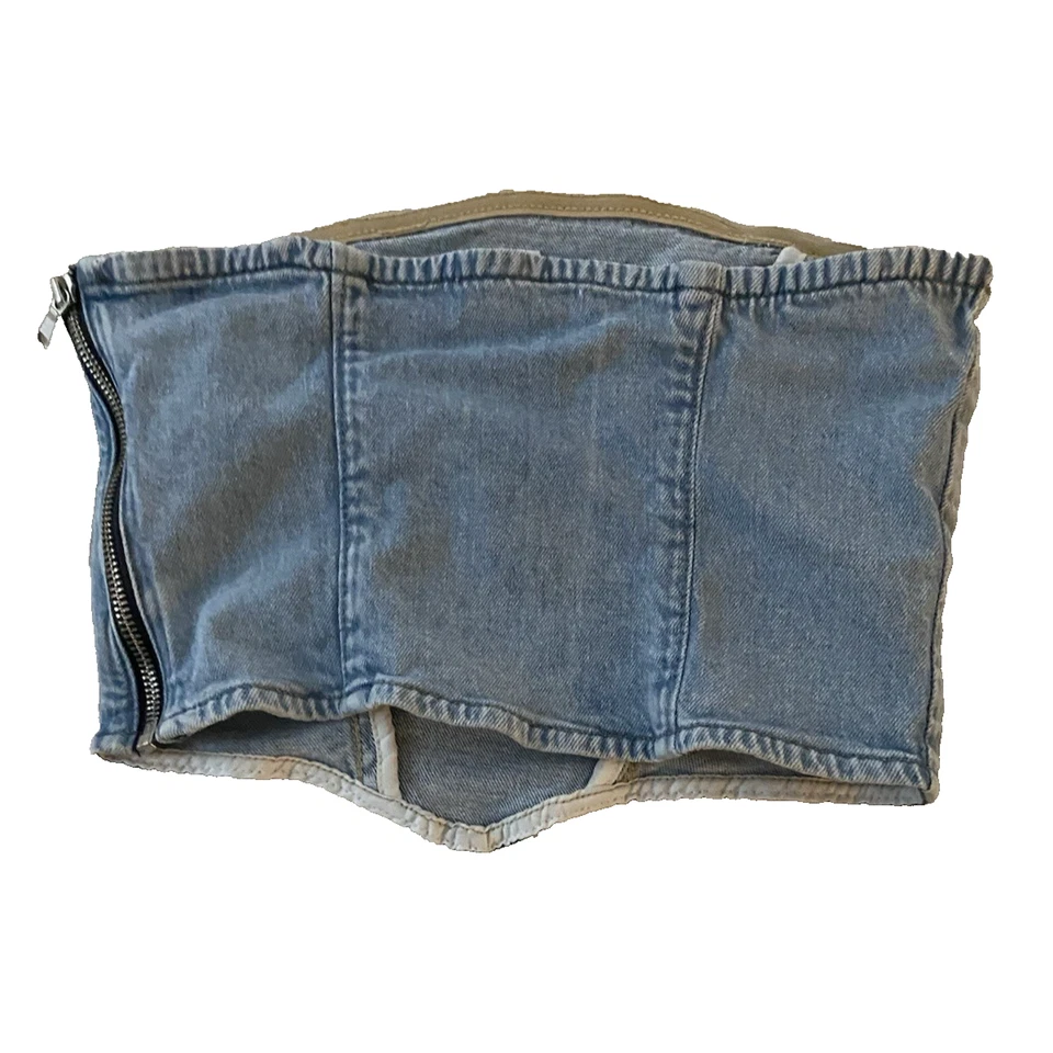 Tube Top Womens Small Y2K Side Zip Elastic Hem Tube Top Medium Wash Denim Corset - Image 2 of 4