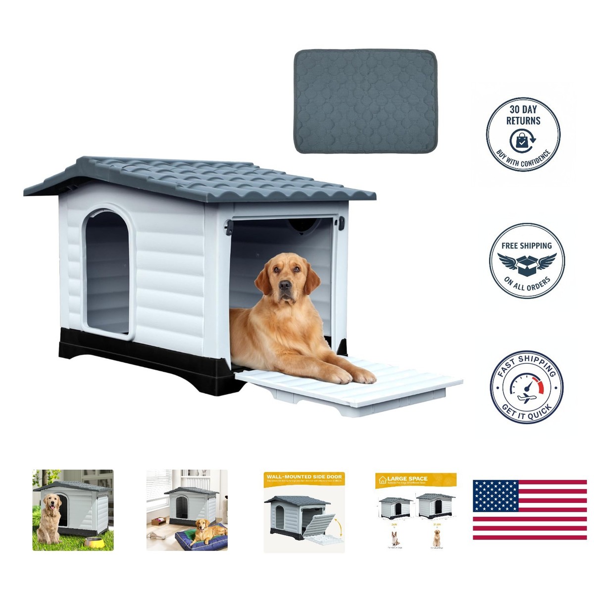 未使用　DOG HOUSE　白 イタリア　マジス社 Spacious 2-Door Plastic Dog House, Water-Resistant for All Sizes