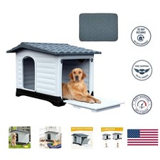 Spacious 2-Door Plastic Dog House, Water-Resistant for All Sizes, Easy Assembly