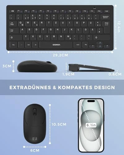 Kabellose Tastatur und Maus Klein, Ultradünne Mini Funktastatur mit Maus mit ... - Bild 2 von 4