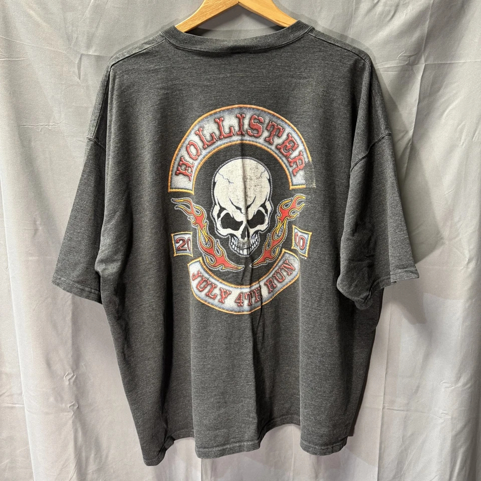 Camisa Hollister De Colección Para Hombres 3XL Gris 4 de Julio Carrera Calavera Gráfico Motociclista Años 2000 Foto 2 de 4