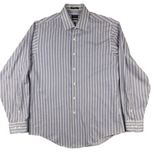 Mens Dress Shirt 16 34/35 Fitted Purple White Stripe Wrinkle Free Arrow