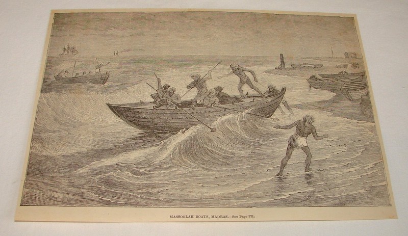 1881 magazine engraving ~ MASSOOLAH BOATS, Madras, India