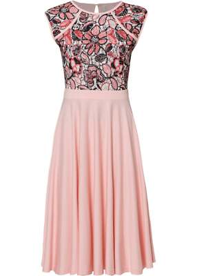 Midikleid mit Spitze Gr. 32/34 Rosa Geblümt Cocktailkleid Midi Partykleid Neu*