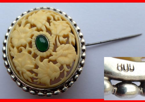 Brosche, Blumen, Handarbeit, 800er Silber, um 1900 Z210 - Picture 2 of 8