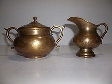 Antiguo juego de crema y azúcar de latón árabe turco de Oriente Medio MARCADO