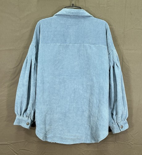 SHE+SKY Women's SOLID BLUE Corduroy 2-POCKET Button-Up SHACKET SHIRT JACKET Sz S - Picture 5 of 5