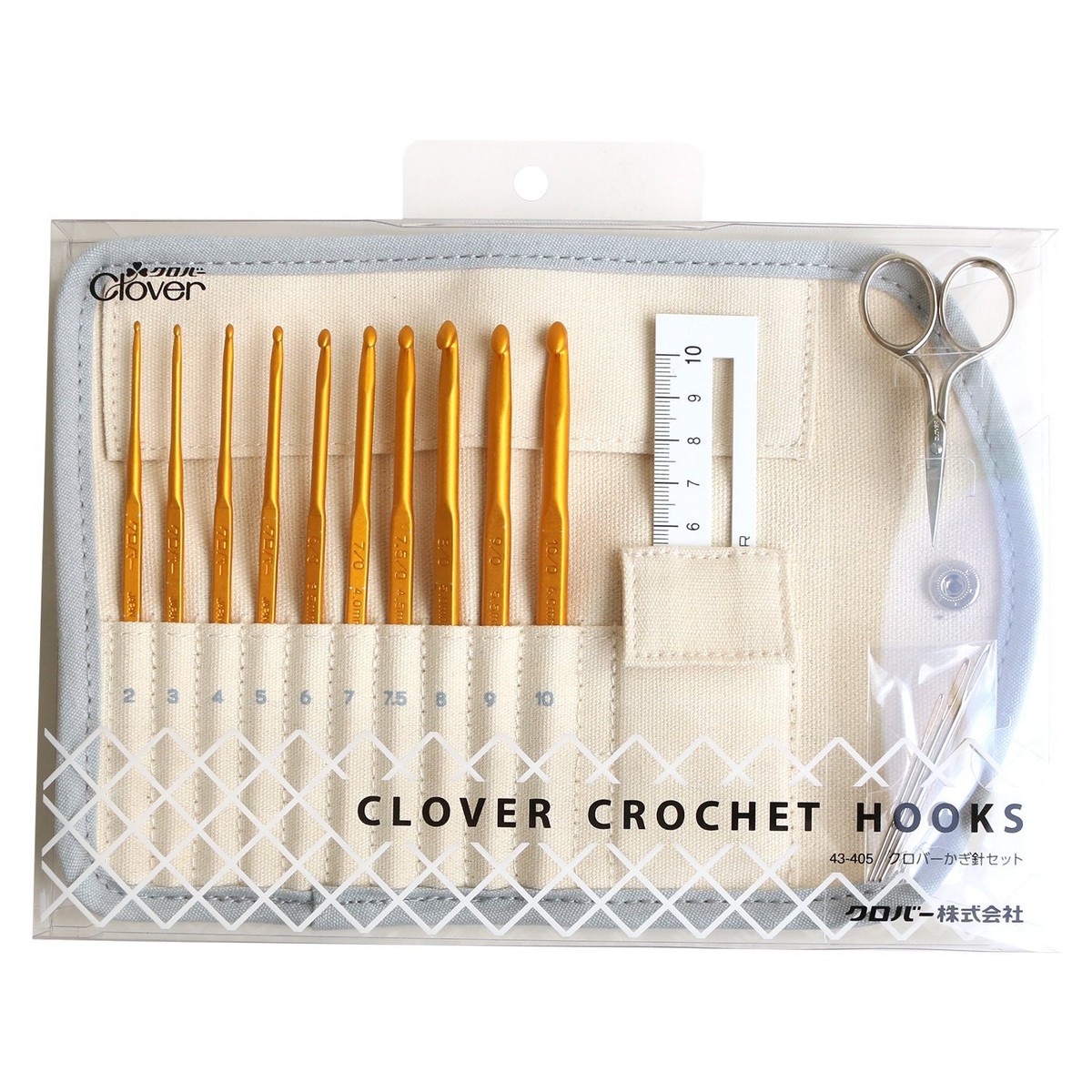 Clover Crochet Hook Set W233xH185mm Aluminum with Case 43-405 10
