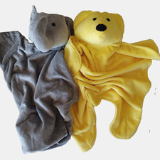 2 Baby Blankets Bath Wraps Floor Pads Elephant Golden Bear Lovey Soft No Hood
