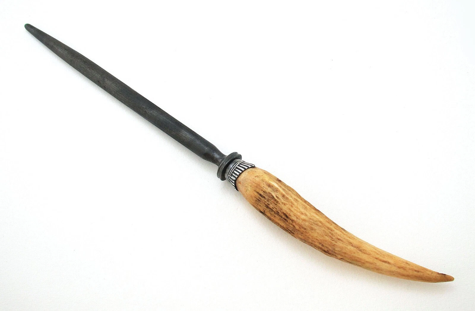 Antique Victorian Sheffield Knife Sharpening Rod Honing Steel Silver Stag Antler