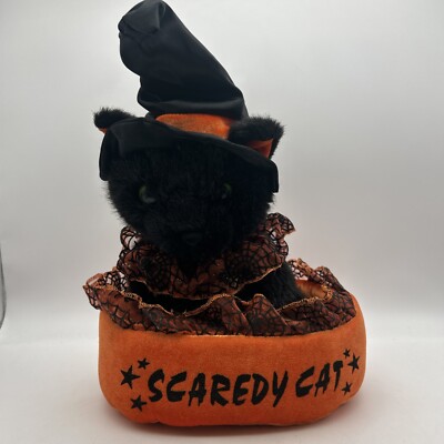 DanDee Scaredy Black Cat Animated Plush (Meows & Head Spins 360°) VTG Halloween