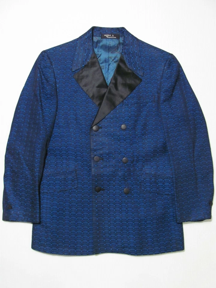 CHAQUETA ESMOQUIN VINTAGE AZUL METÁLICO BROCADO AÑOS 70 Dbl-Breast Smoking Blazer S 35S Foto 3 de 4