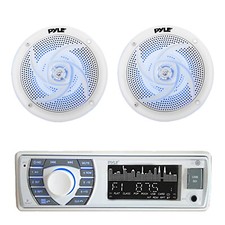 Pyle In-Dash Marine USB Bluetooth Radio Receiver, 2x 5.25" 180W Blue LED Speaker