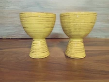 Set of 2 Vintage McCoy Yellow Striped Pottery Planter Vases