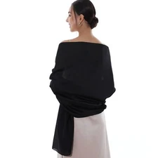 RIIQIICHY Pashmina Black Shawls Wraps for Women Evening dresses Like Chiffon ...
