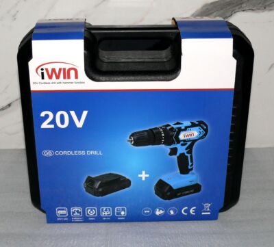 Iwin Schlagbohrmaschine Akkuschrauber 2x Akku 20V 1,3Ah 1400Upm Koffer 18Tlg BL