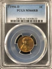 1956-D 1C RB Lincoln Wheat One Cent  PCGS MS66RB Rainbow Toning    34008610