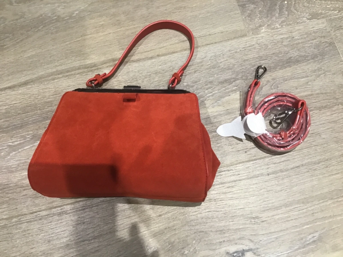 zara red suede handbag short or shoulder strap
