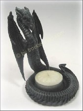 2714) Deko Kerzenhalter Teelicht Drache Kerzenständer Black Dragon Drachen Figur