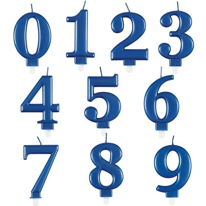 UNIQUE PARTY Blue Metallic Coloured Number Cake Candle Cupcake Party Happy Birthday 0 - 9