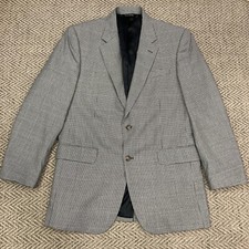 Jos. A. Bank Mens Blazer Black Houndstooth Size 43L Front Silk Wool Blend