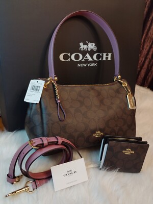 COACH Crossbody Shoulder bag SET Signature Canvas Matching Wallet