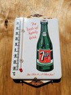 VINTAGE 7UP PORCELAIN SIGN OLD THERMOMETER SODA BEVERAGE POP DRINK ADVERTISING