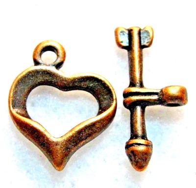 50Sets WHOLESALE Tibetan Antique Copper HEART & ARROW Toggle Clasps Hooks Q0755