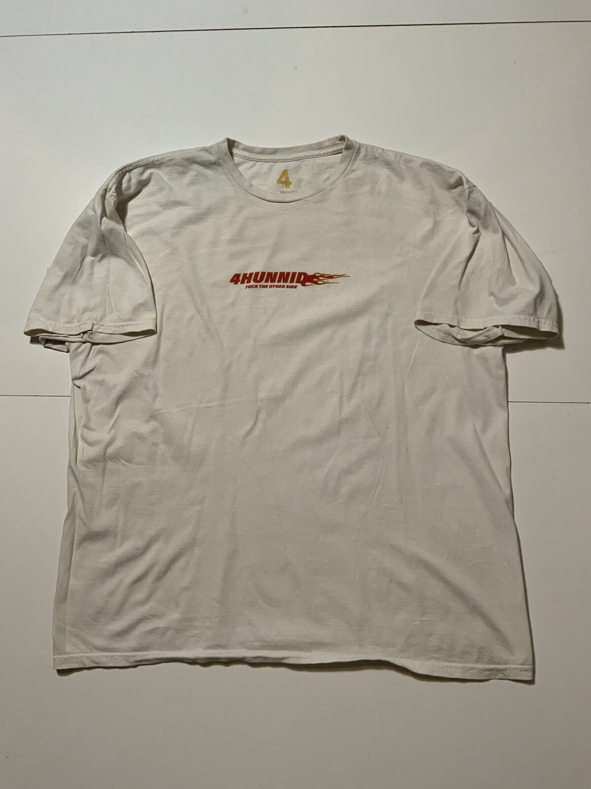 ALTRA T shirt girocollo YG 4 Hunnid F**k The Other Side Flames bianca grafica S S taglia 2XL