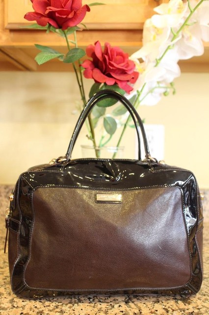 Kate Spade Black Patent Leather Handbag Ebay Z Kate Spade Black Patent Brown Pebbled Leather Handbag Pxru1233 Pu160