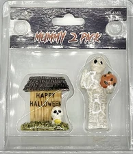 FG Square Happy Halloween Sign Mummy 2 Pk Skull Pumpkin Village Accessory Decor