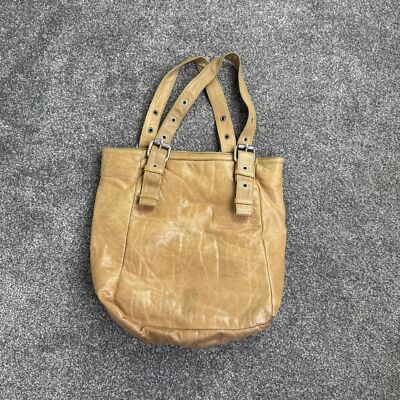Y2K Vintage Leder Schultertasche Schnalle hellbraun große Öse Arbeit Schule