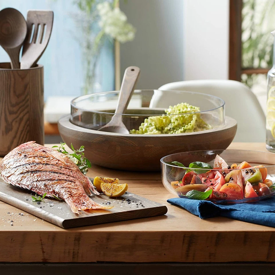 LIBBEY 4 PEÇAS UTENSÍLIOS DE COZINHA E CONJUNTO GRANDE DE TIGELA DE SERVIR SALADA DE VIDRO/MADEIRA - Imagem 2 de 4